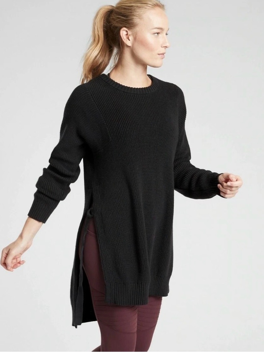 Athleta West End Tunic Sweater Black Belt Side Slit XXS